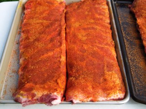 The rub is on the ribs and ready to be smoked